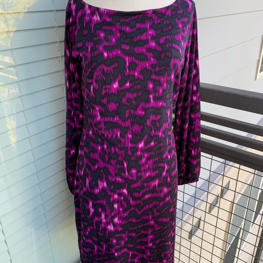 Vince Camuto Purple & Black Patterned Dress